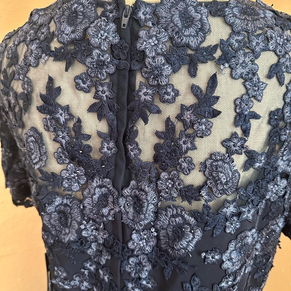 La Femme Navy Blue Maxi Dress with Lace Sleeves - Picture 7 of 8